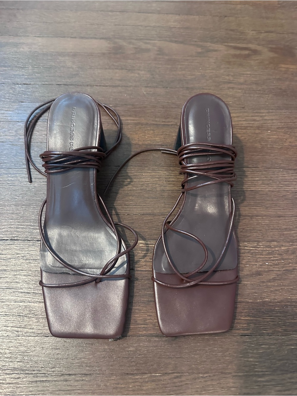 Princess Polly Brown Lace-Up Square Toe Sandals